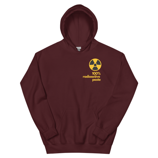 A maroon women's hoodie featuring a stylized yellow graphic illustration inspired by vintage watch dial markings.