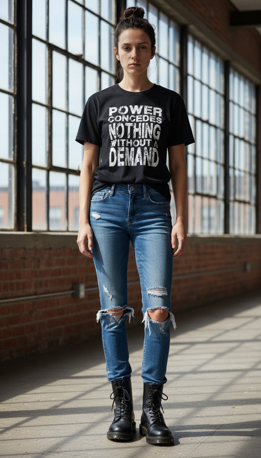 Women's Graphic T-Shirt - "Power Concedes Nothing Without A Demand" | Tee Noodle