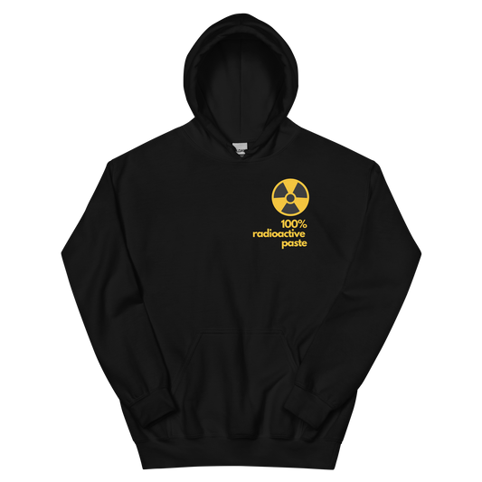 A black women's hoodie featuring a stylized yellow graphic illustration inspired by vintage watch dial markings.