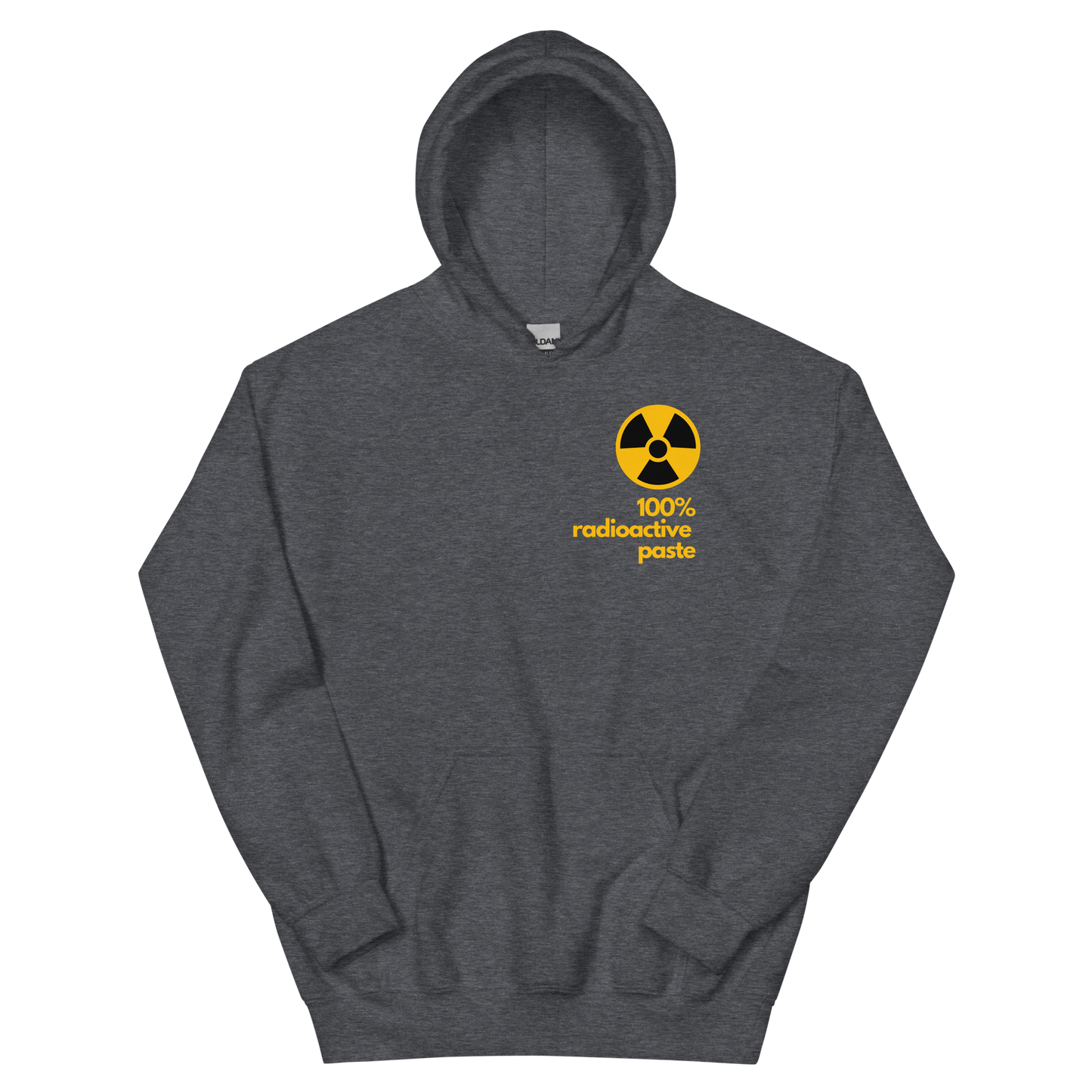 A dark heather women's hoodie featuring a stylized yellow graphic illustration inspired by vintage watch dial markings.