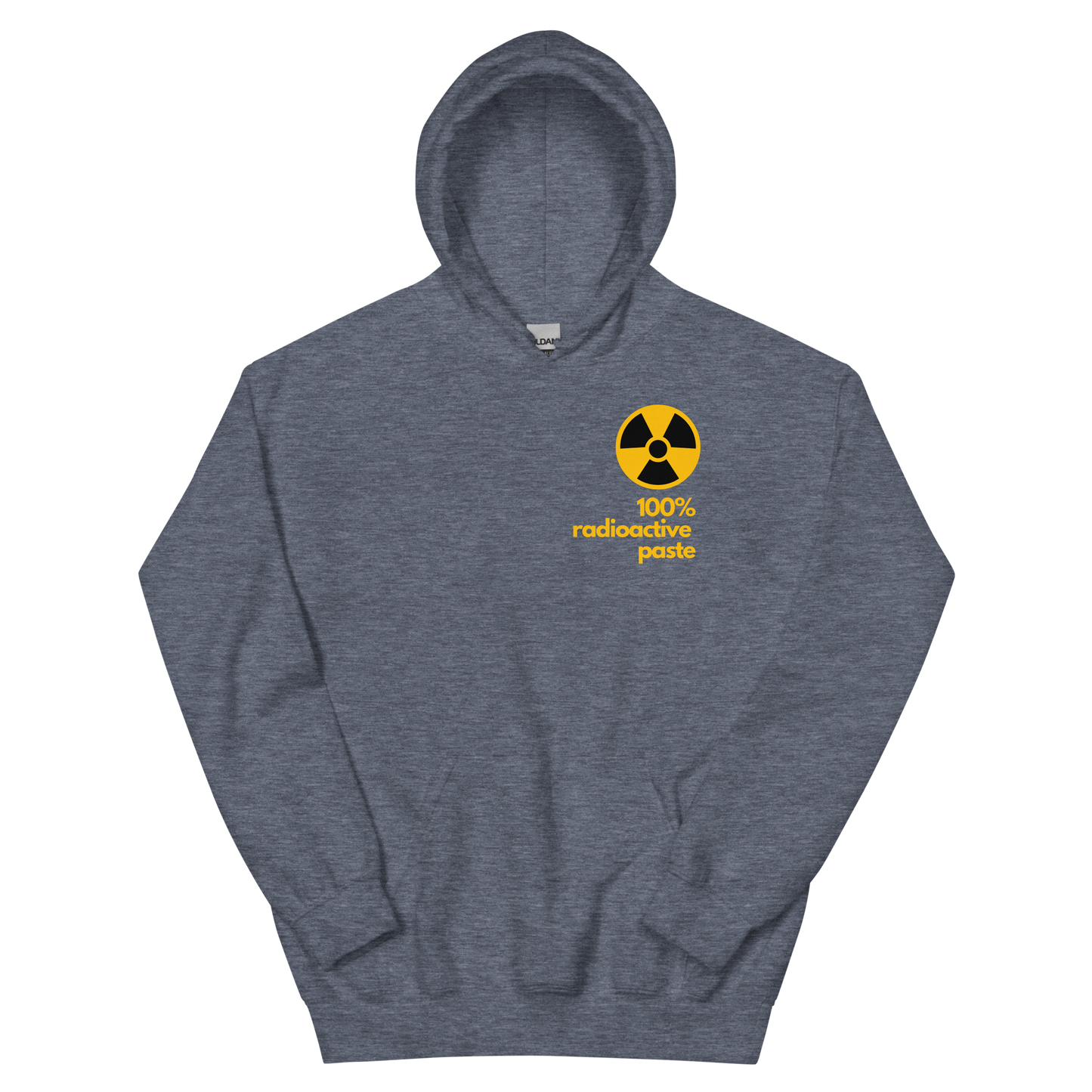 A heather sport dark navy women's hoodie featuring a stylized yellow graphic illustration inspired by vintage watch dial markings.