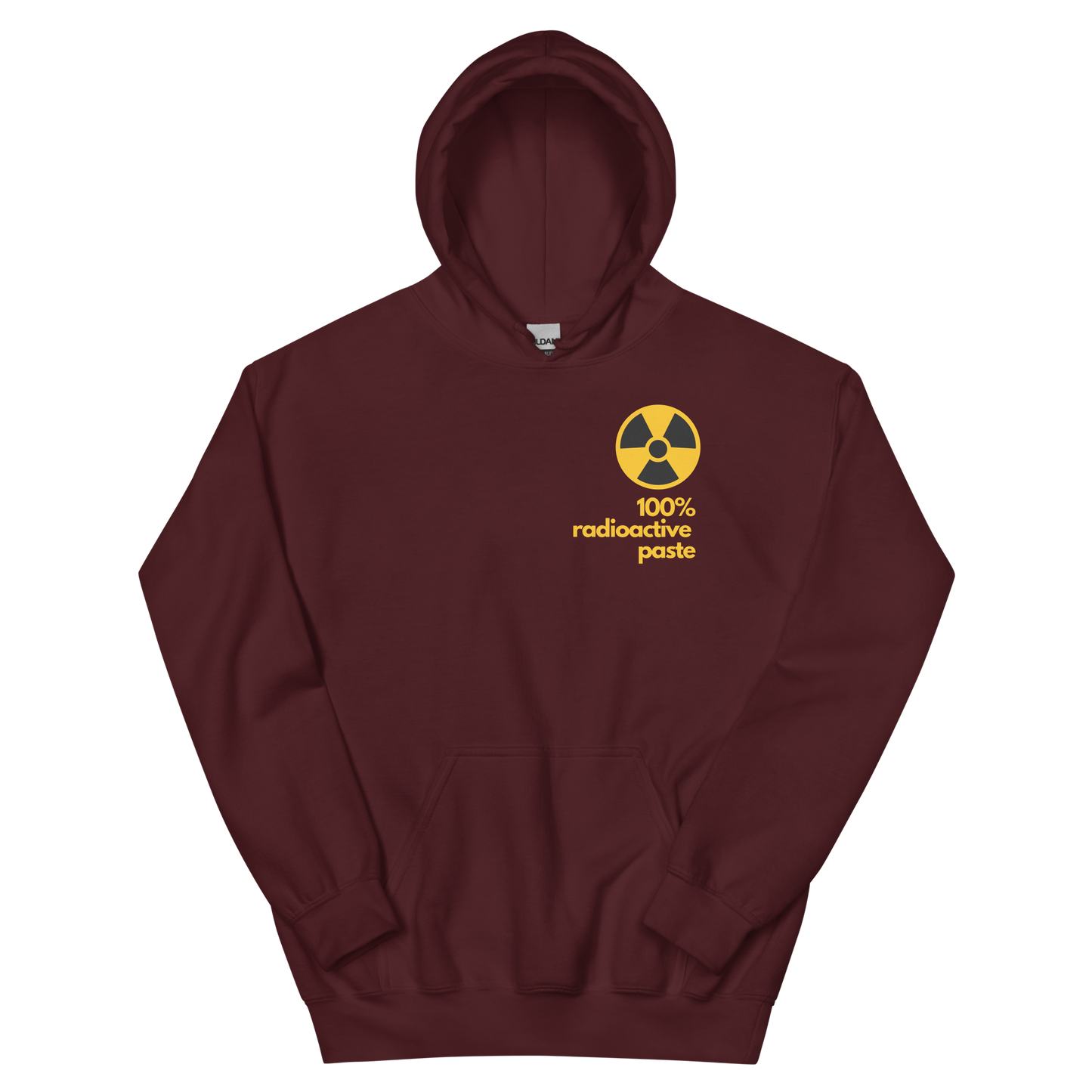 A maroon women's hoodie featuring a stylized yellow graphic illustration inspired by vintage watch dial markings.