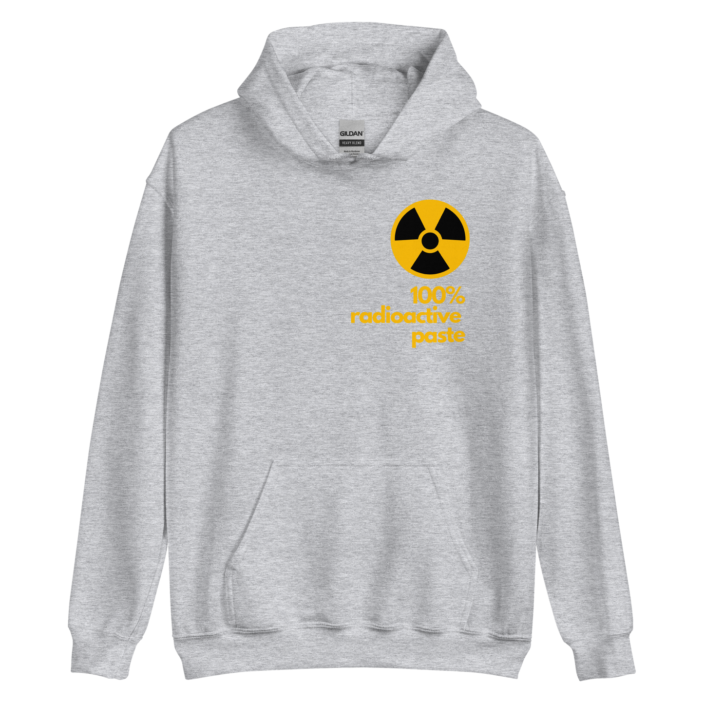 A sport grey men's hoodie featuring a stylized yellow graphic illustration inspired by vintage watch dial markings.